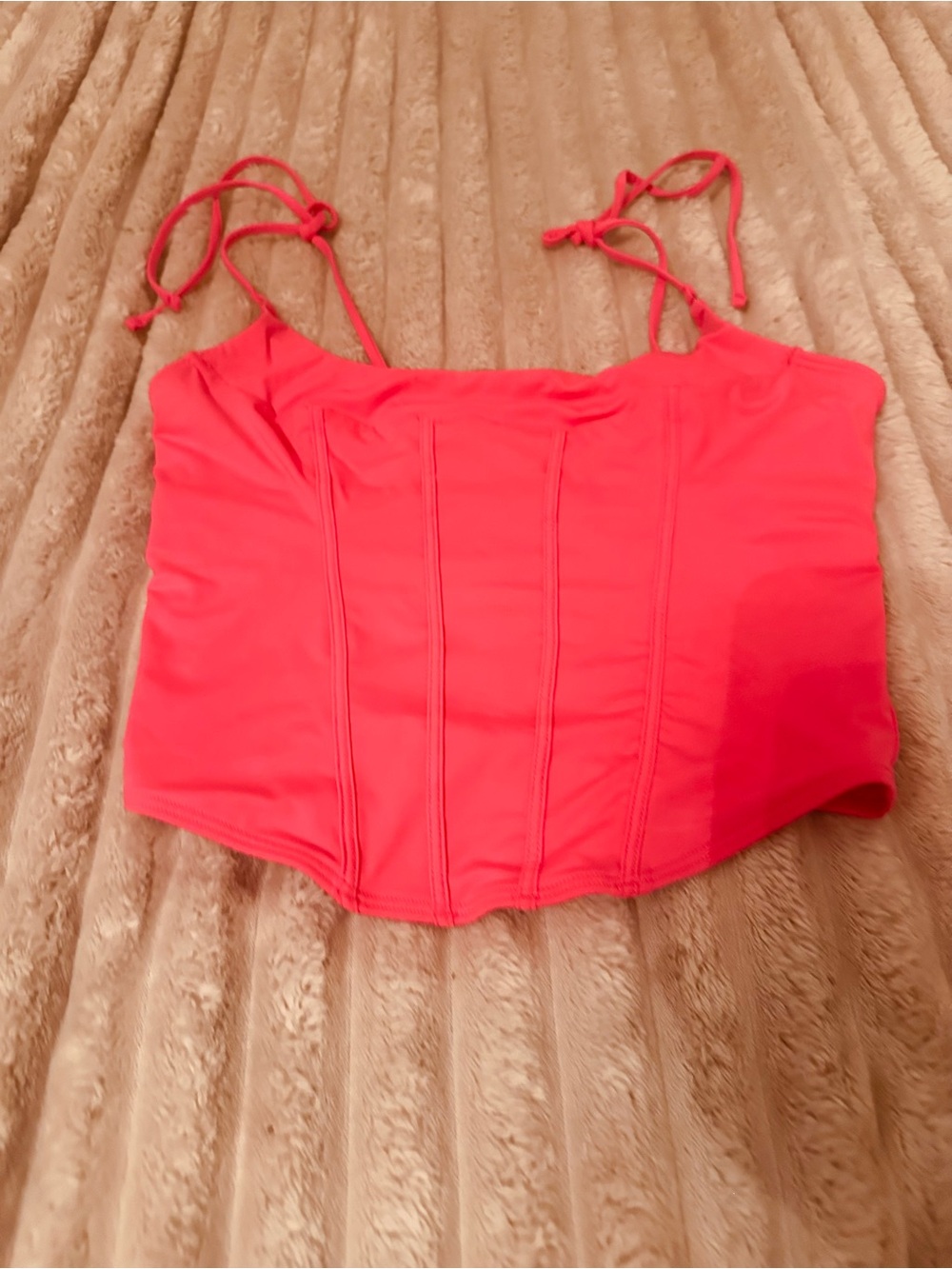 Gilly Hicks Coral-Red Tie-Shoulder Bustier Crop Top